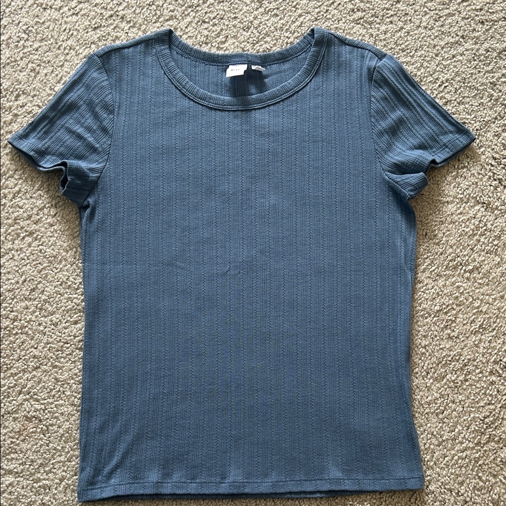 Women’s Gap Factory short sleeve rib pointelle shirt, blue, large